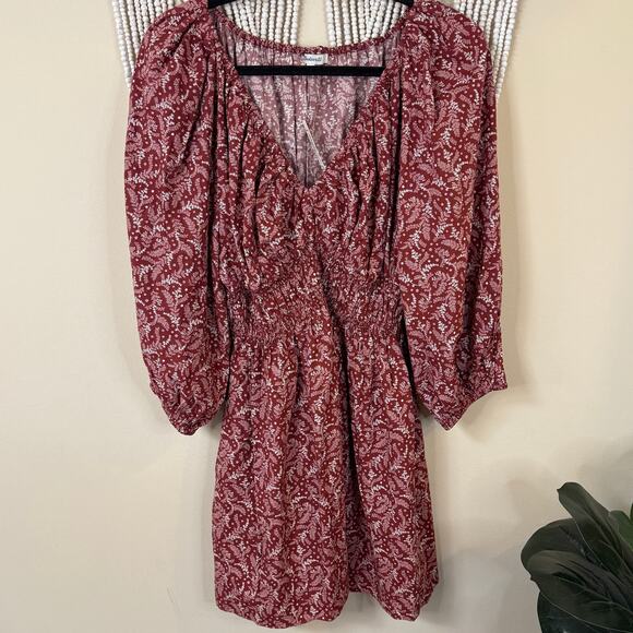 NWT Madewell Puff Sleeve V Neck Paisley Dress 4 $138 retail - Picture 1 of 5